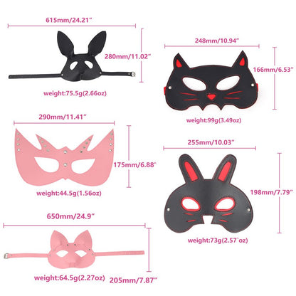 Cosplay Sexy Leather Rabbit Cat Mask Hood BDSM Fetish Binding Erotic Mask Halloween Party Eye Mask