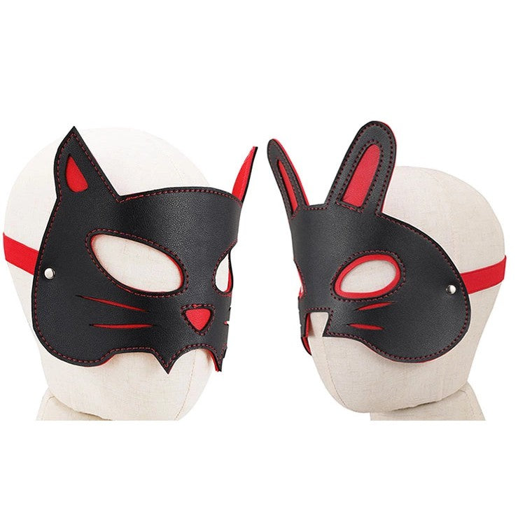 Cosplay Sexy Leather Rabbit Cat Mask Hood BDSM Fetish Binding Erotic Mask Halloween Party Eye Mask