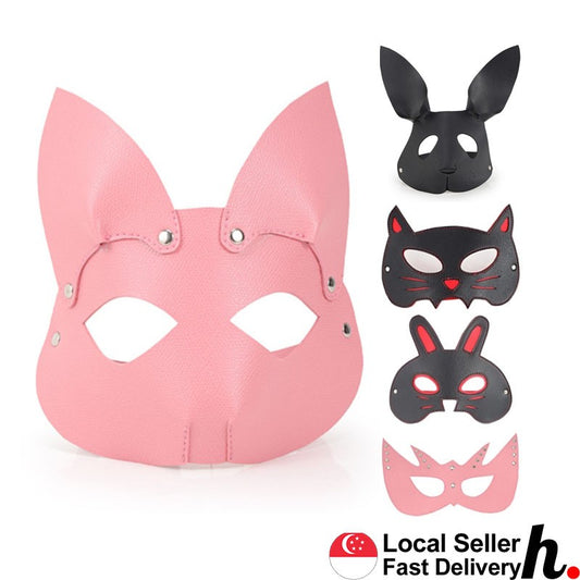 Cosplay Sexy Leather Rabbit Cat Mask Hood BDSM Fetish Binding Erotic Mask Halloween Party Eye Mask