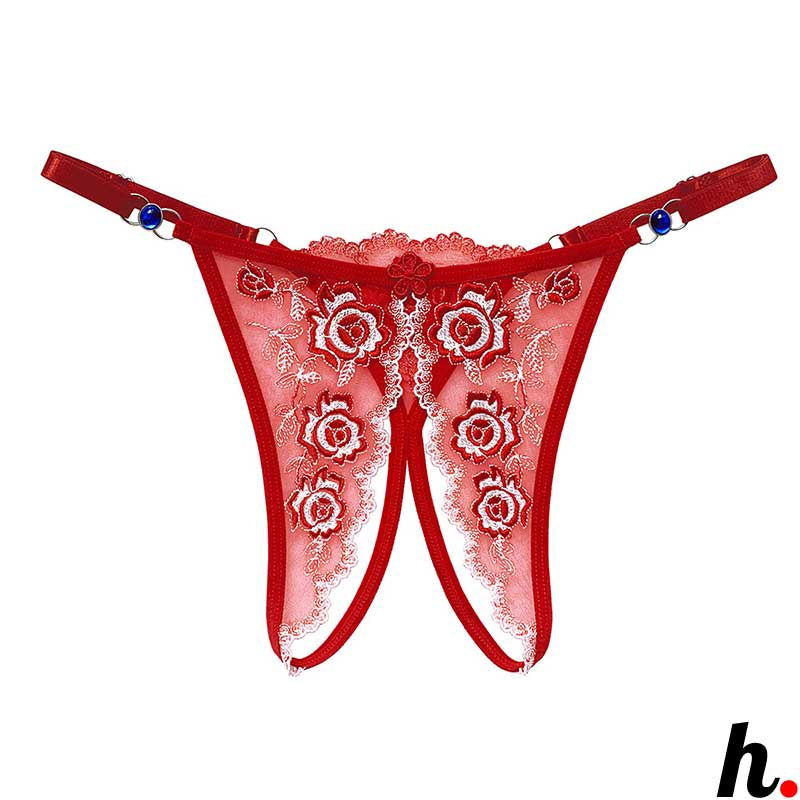 Jacquard palace style panties ladies sexy open crotch beautiful buttocks embroidery adjustable diamond jewellery