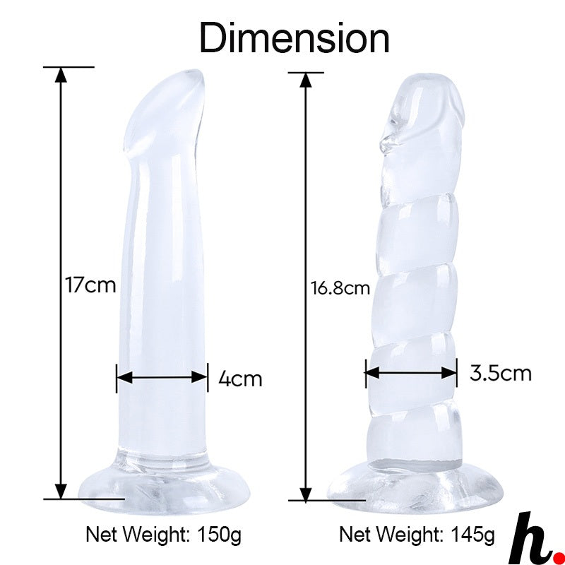 Transparent Dildo Smooth and Crimp Soft Jelly with Suction Cup