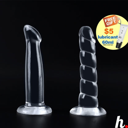 Transparent Dildo Smooth and Crimp Soft Jelly with Suction Cup