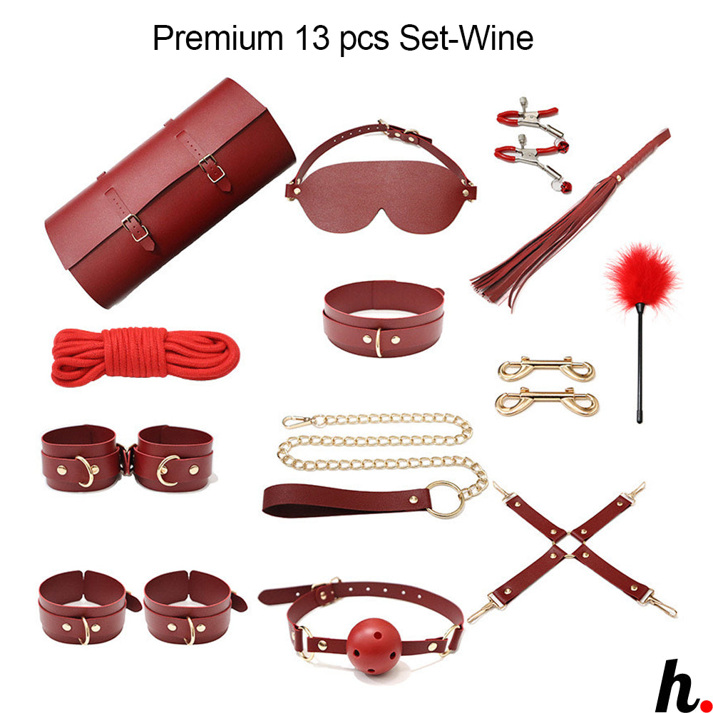 PU Leather BDSM 13/10 pcs Bondage set Premium/Standard/Economy Set for Beginners/Starter Kit Adult Sex Toys Singapore